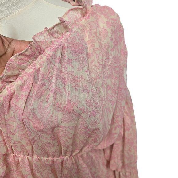 Blu Pepper Women's Peasant Blouse Medium Boho Semi-sheer Ruffle Floral Regency - Picture 4 of 10